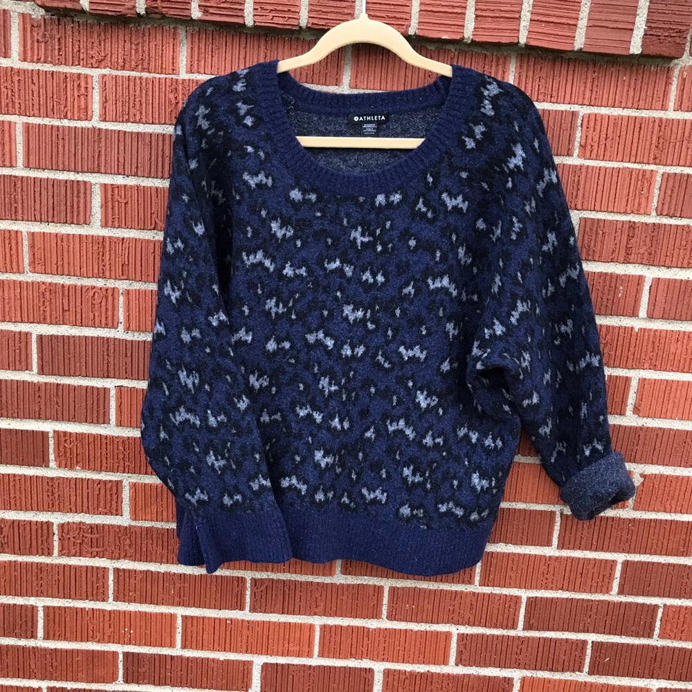 Athleta womens size 3X blue sweater crew neck popover merino wool blend hawthorn
